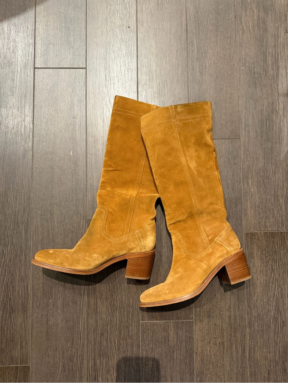 A.P.C. Women's Suede Tall Boots in Camel